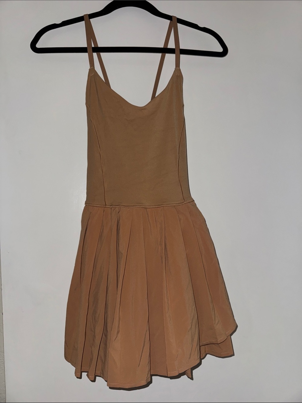 aerie Tan Spaghetti Strap Pleated Mini Dress